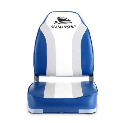 Seamanship 2X Folding Boat Seats Marine Seat Swivel High Back 12cm Padding Blue