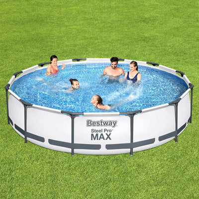 Bestway Swimming Pool 366x76cm Steel Frame Round Above Ground Pools w/ Filter Pump 6473L