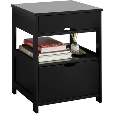 Black Bedside Table with 2 Drawers