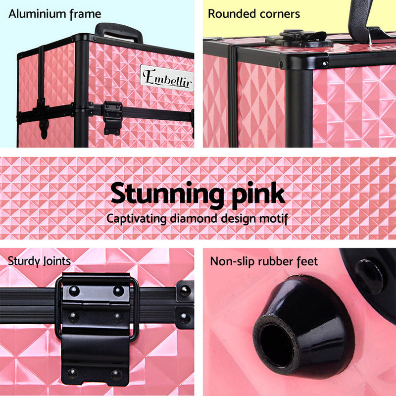 Embellir Portable Cosmetic Beauty Makeup Case - Diamond Pink