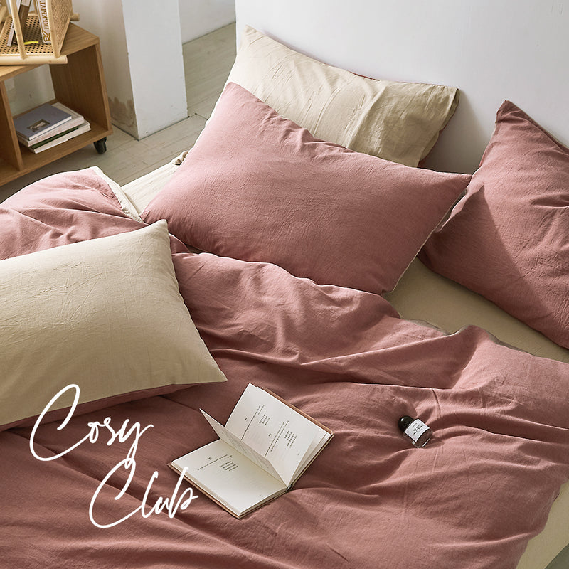 Cosy Club Cotton Cover Quilt Cover Set Vanilla Rhubarb Double