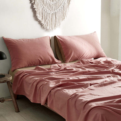 Cosy Club Cotton Bed Sheets Set Pink Brown Cover Single