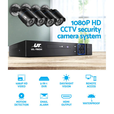 UL-tech CCTV Security System 8CH DVR 4 Cameras 1080p