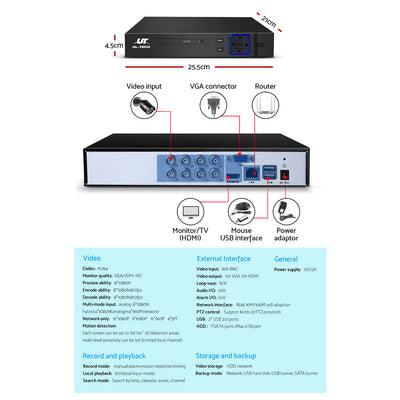 UL-tech CCTV Security System 8CH DVR 4 Cameras 1080p