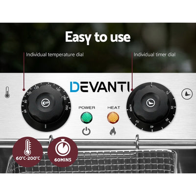 Devanti 20L Electric Commercial Deep Fryer Double Baskets 4400W