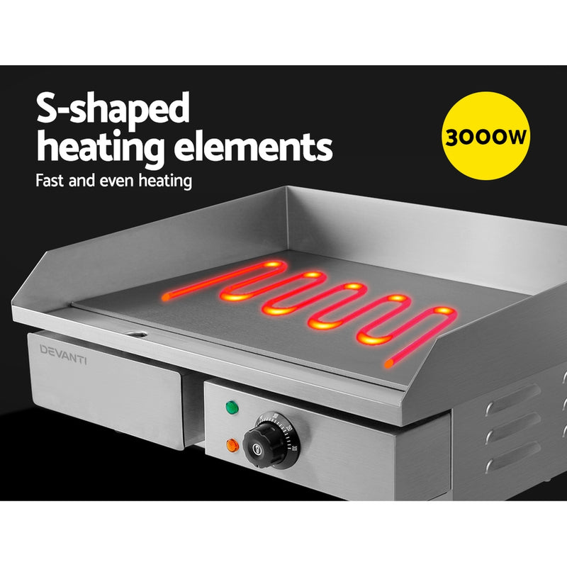 Devanti Commercial Electric Griddle 73cm BBQ Grill Plate 3000W