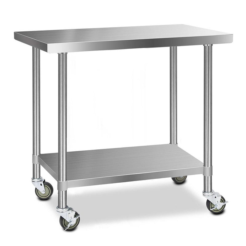 stainless steel kitchen bench food prep with wheels