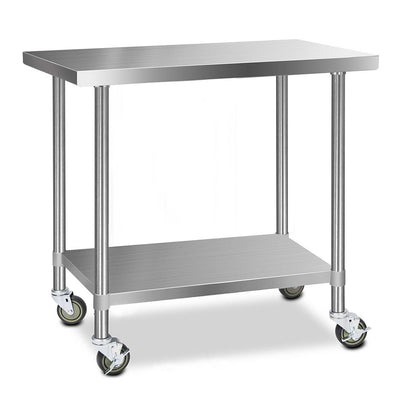 stainless steel kitchen bench prep table with wheels 1219x610mm