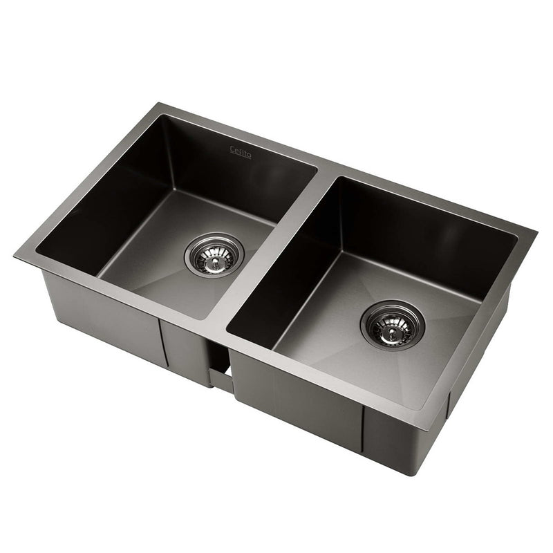 77x45cm stainless steel kitchen sink double sided black 
