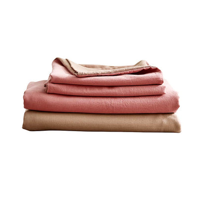 Washed Cotton Sheet Set Pink Brown Double