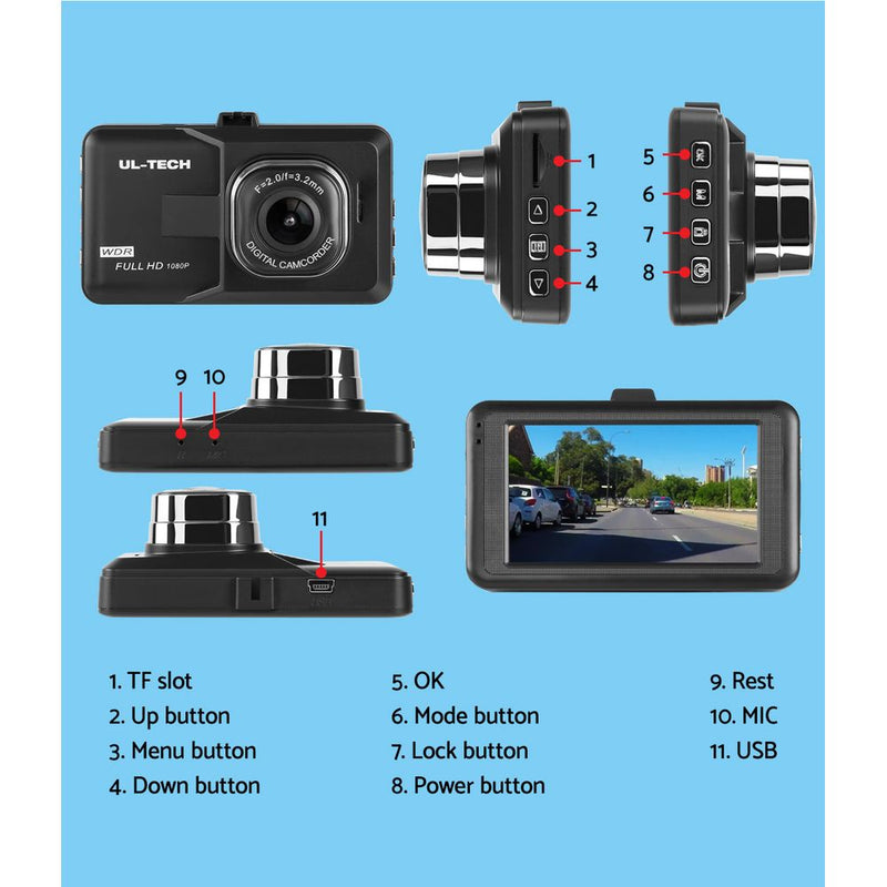 UL-TECH Dash Camera 1080P HD Cam Car Recorder DVR Video Vehicle Camera 32GB