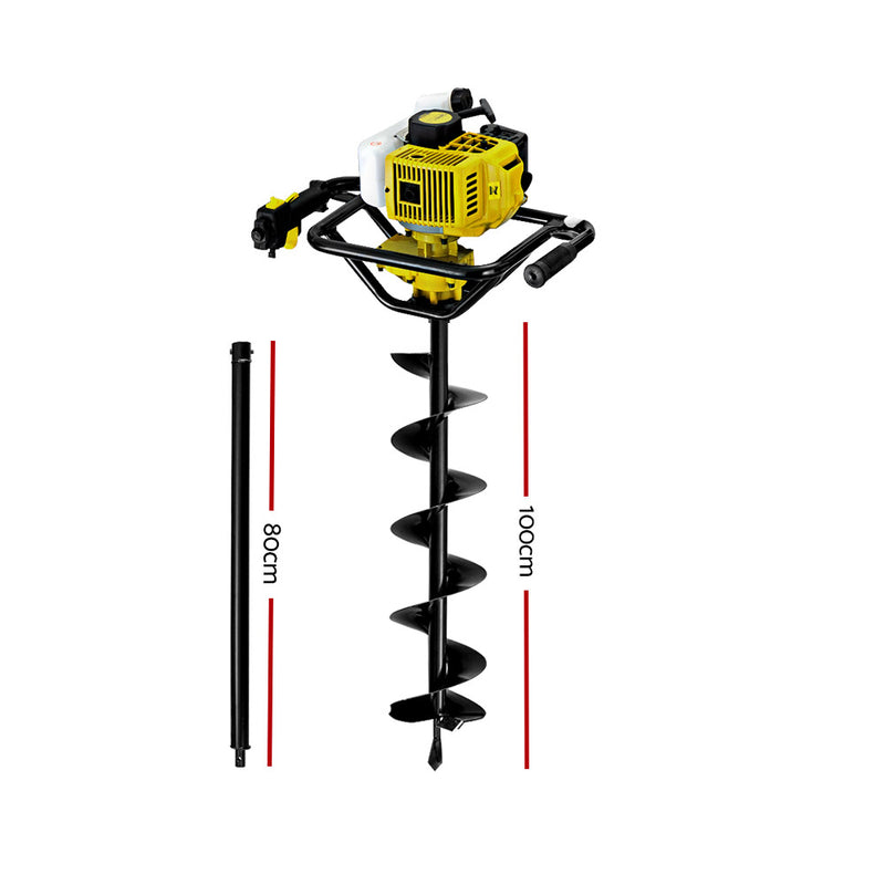 Giantz 90CC Post Hole Digger 200mm Petrol Drill Auger Extension Bits