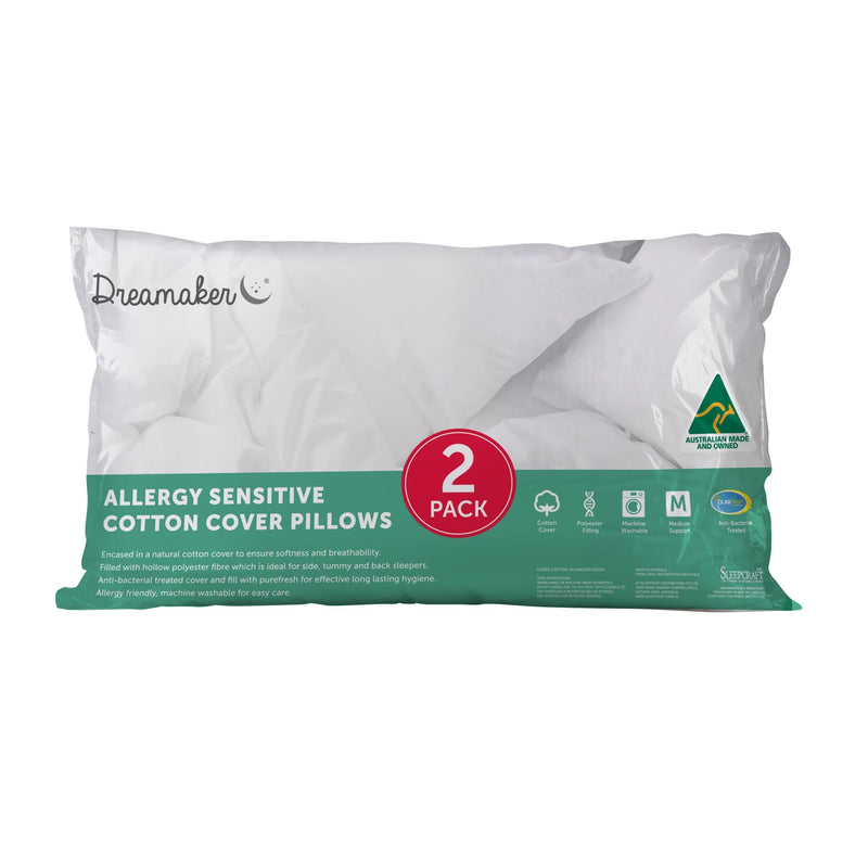 allergy sensitive cotton cover pillows 2 pack 