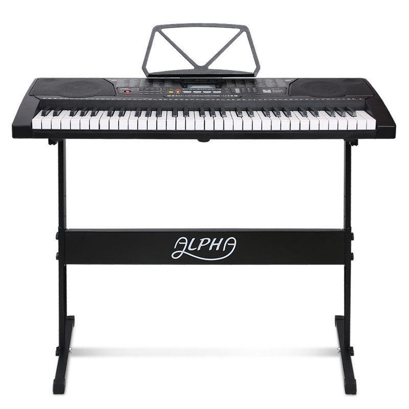 Alpha 61 Keys Electronic Piano Keyboard Digital Electric w/ Stand Lighted Black