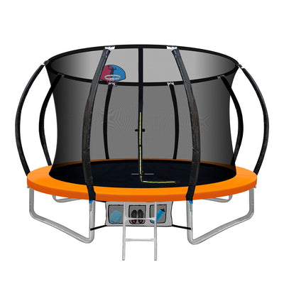 10FT trampoline round orange with safety net and basketball hoop
