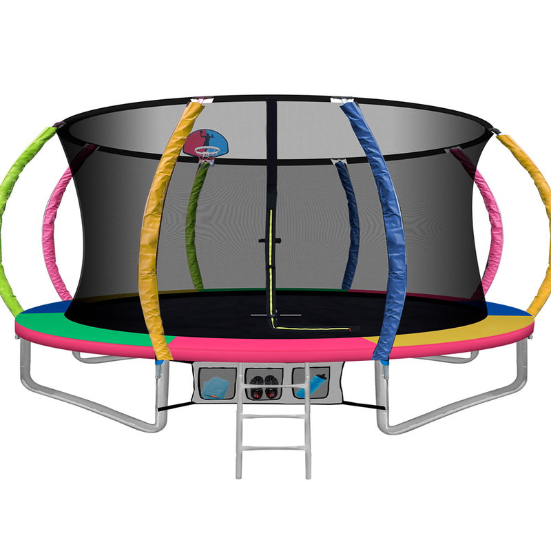 14FT round trampoline with basketball hoop multi-coloured