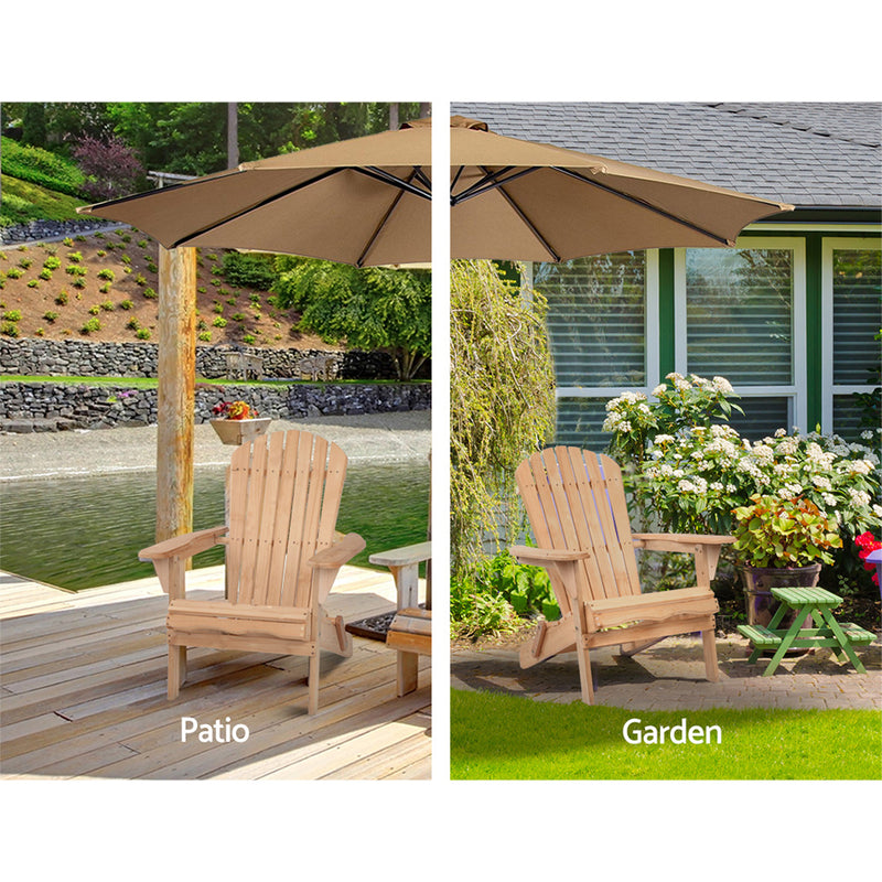 Gardeon Adirondack Outdoor Chairs Wooden Beach Chair Patio Furniture Garden Natural Set of 2