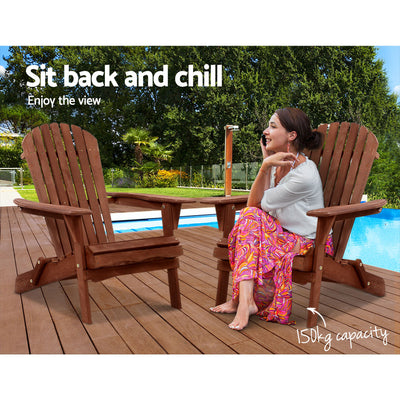 Gardeon Adirondack Outdoor Chairs Wooden Foldable Beach Chair Patio Furniture Brown