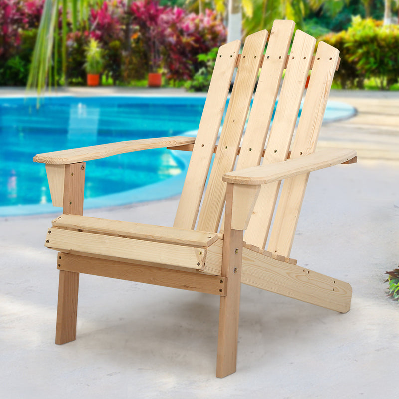 Gardeon Adirondack Outdoor Chairs Wooden Beach Chair Patio Furniture Garden Natural