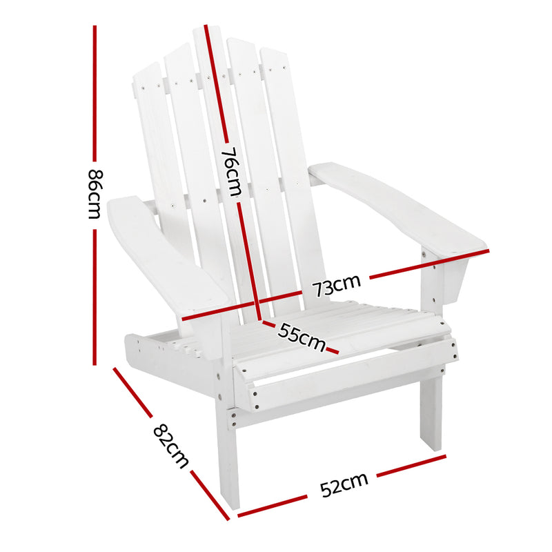 Gardeon Adirondack Outdoor Chairs Wooden Beach Chair Patio Furniture Garden White