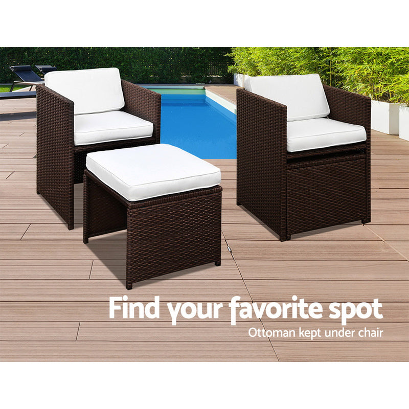 Gardeon 11 Piece PE Wicker Outdoor Dining Set - Brown & White