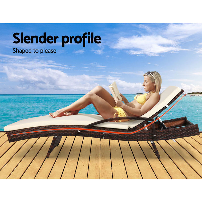 Gardeon Sun Lounge Wicker Lounger Outdoor Furniture Beach Chair Patio Adjustable Cushion Brown