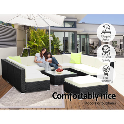 Gardeon 10-Piece Outdoor Sofa Set Wicker Couch Lounge Setting Cover