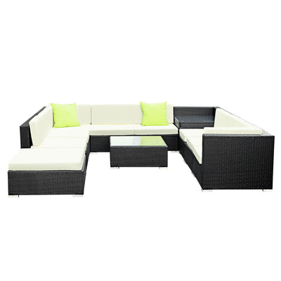 Gardeon 11PC Sofa Set with Storage Cover Outdoor Furniture Wicker