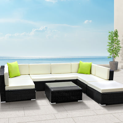 Gardeon 8-Piece Outdoor Sofa Set Wicker Couch Lounge Setting 7 Seater