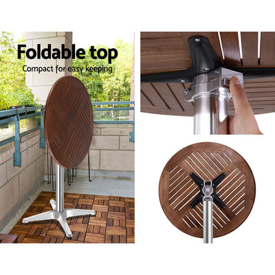 Gardeon Outdoor Bar Table Wooden Cafe Table Aluminium Pole Round