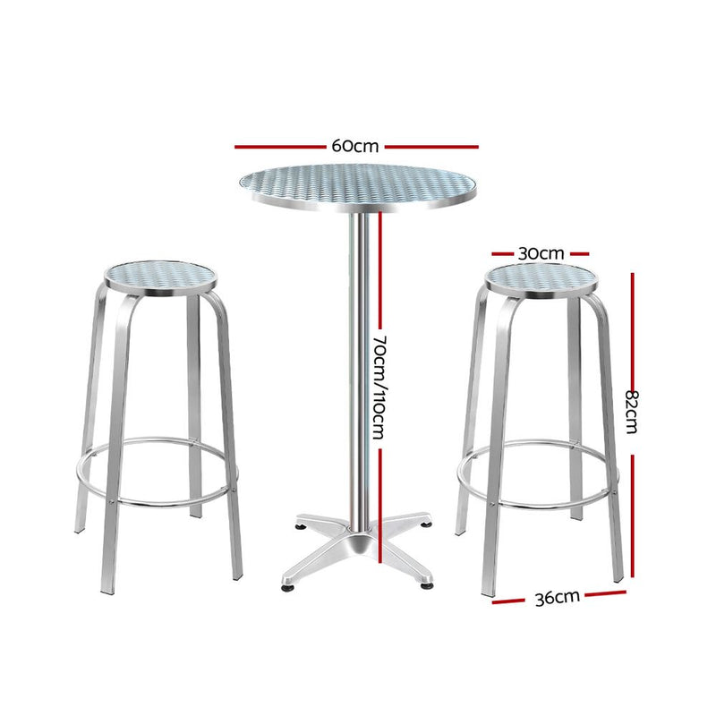 Gardeon 3-Piece Outdoor Bar Set Bistro Table Stools Adjustable Round Cafe