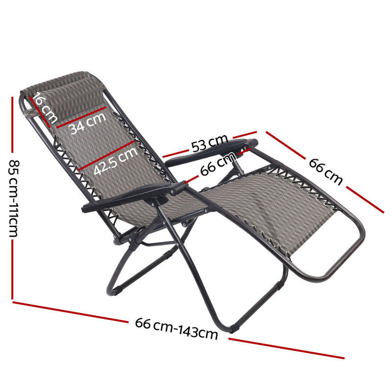 Gardeon Zero Gravity Chair Folding Outdoor Recliner Adjustable Sun Lounge Camping Grey