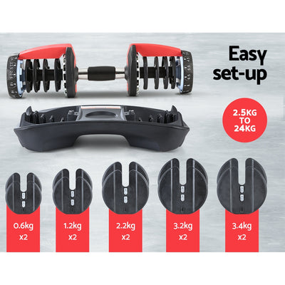 Everfit 24kg Dumbbells Adjustable Dumbbell Weight Plates Home Gym