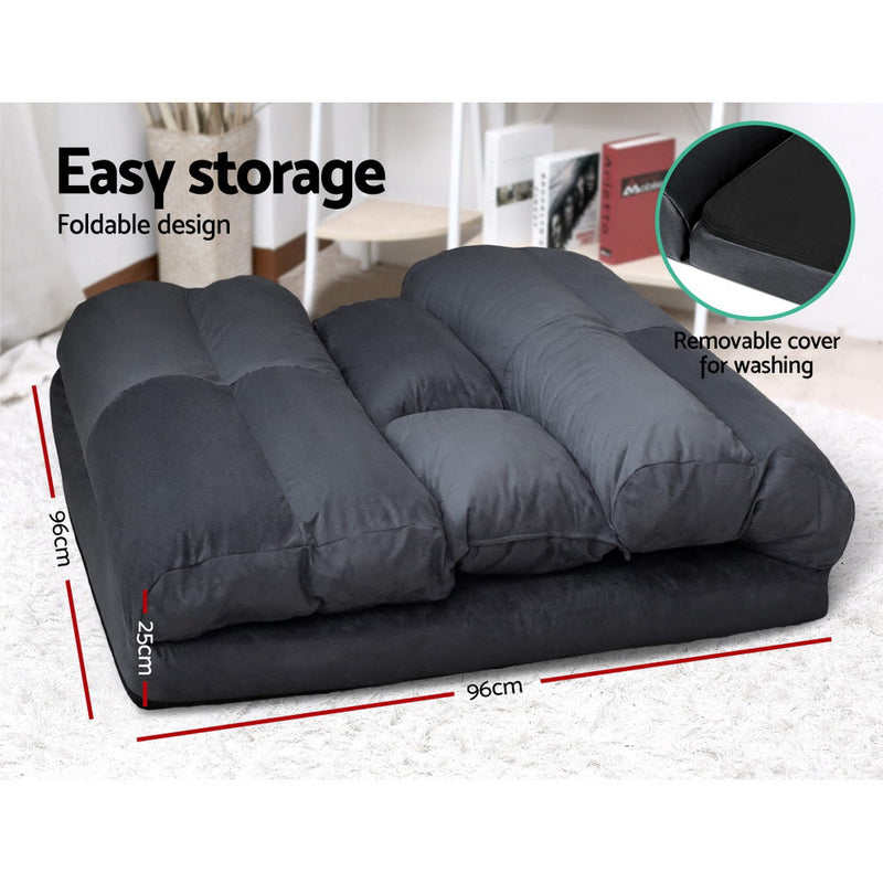 Artiss Floor Lounge Sofa Bed 2-seater Charcoal Suede