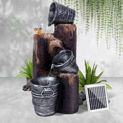 Gardeon Solar Water Feature with LED Lights 3-Tier Buckets 76cm