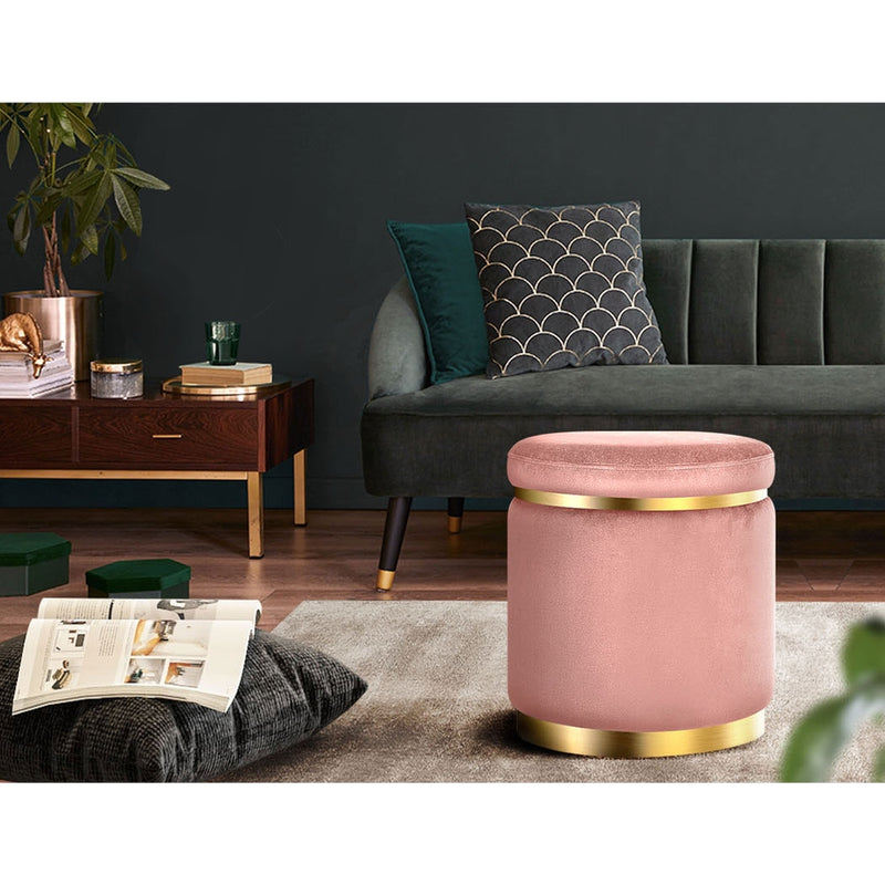 Artiss Ottoman Foot Stool Round Velvet Pink