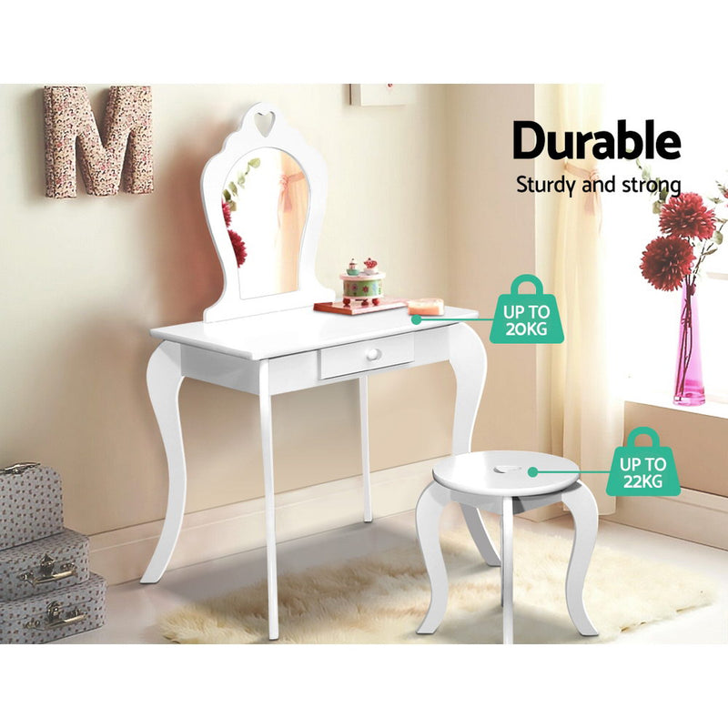 Keezi Kids Dressing Table Stool Set Vanity Mirror Princess Children Makeup White