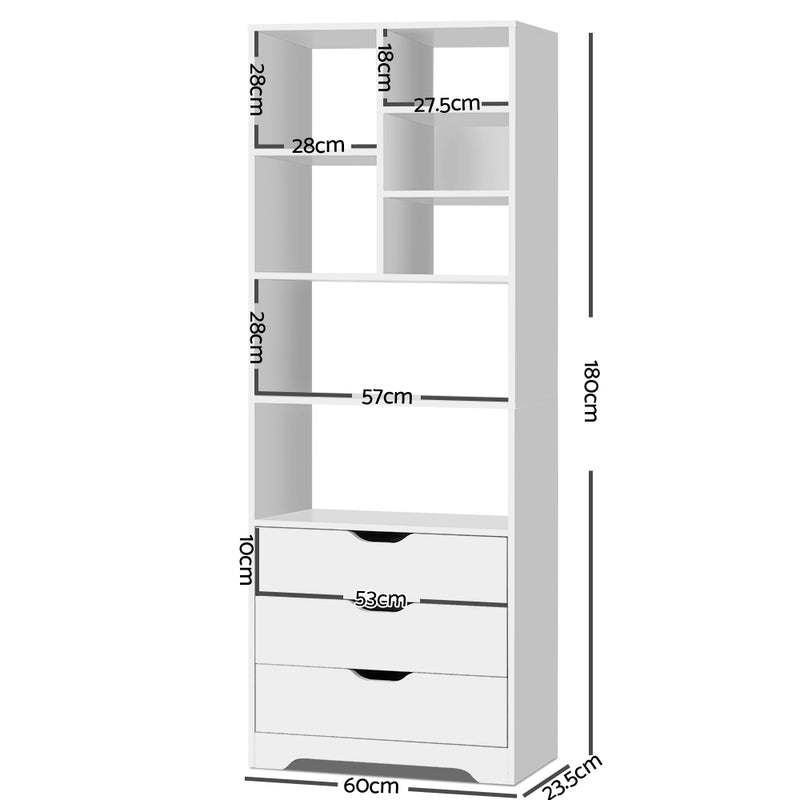 Artiss Bookshelf with Drawers - NANA White