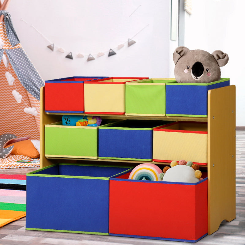 Keezi Kids Toy Box 9 Bins Bookshelf Storage Children Organiser Display 3 Tier