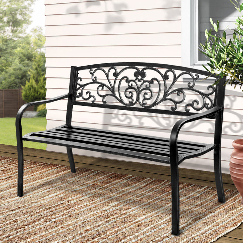 Gardeon Outdoor Garden Bench Seat Steel Outdoor Furniture 3 Seater Park Black