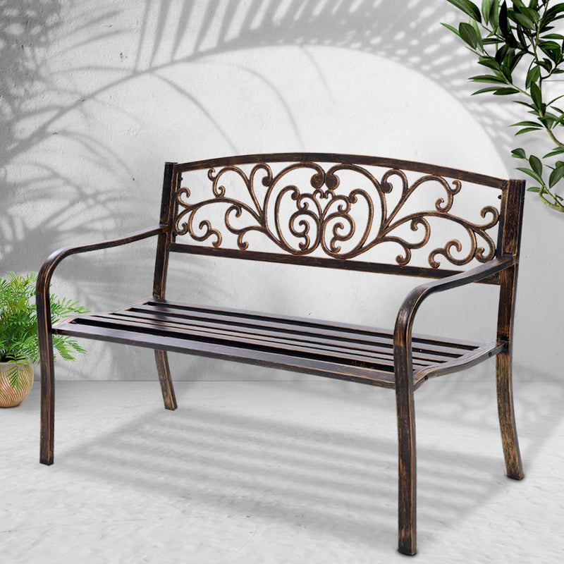 Gardeon Outdoor Garden Bench Seat Steel Outdoor Furniture 3 Seater Park Bronze