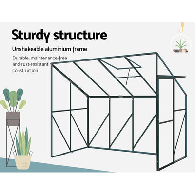 Greenfingers Greenhouse 2.52x1.27x2.13M Lean-to Aluminium Polycarbonate Green House Garden Shed