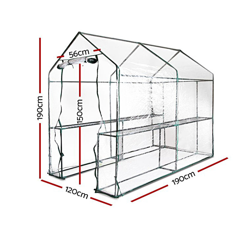 Greenfingers Greenhouse 1.2x1.9x1.9M Walk in Green House Tunnel Clear Garden Shed 4 Shelves