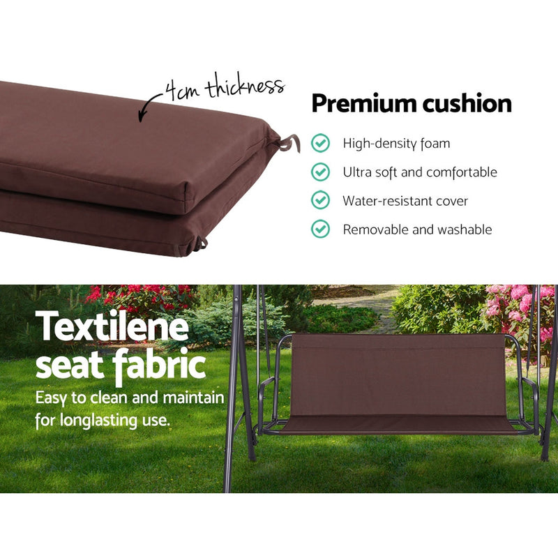Gardeon Outdoor Swing Chair Garden Bench Furniture Canopy 3 Seater Brown