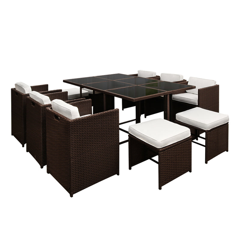 PE Wicker Outdoor Dining Set Brown & White