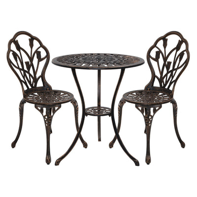 outdoor bronze bistro chairs and table set setting 