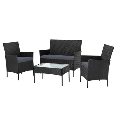 outdoor patio lounge setting wicker black with table
