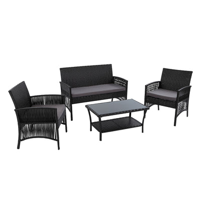 outdoor lounge and dining set wicker black 