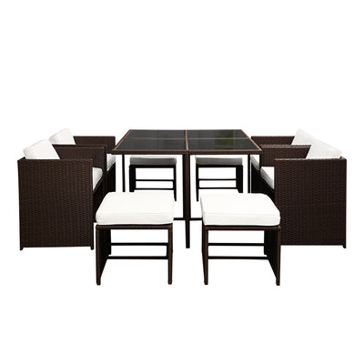 rattan brown outdoor patio dining chairs and table set