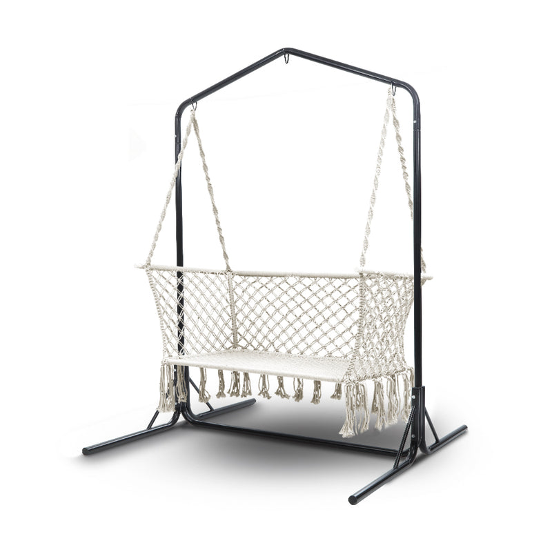 large swing hammock macrame white with stand